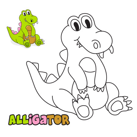 Vector illustration. Coloring book , Coloring Alligator. Cartoon animal. Clipart set for nursery poster, Practice skillsのイラスト素材