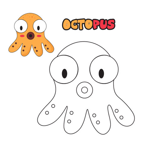Vector illustration. Coloring book , Coloring octopus. Cartoon animal. Clipart set for nursery poster, Practice skillsのイラスト素材