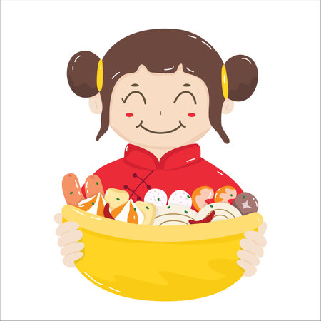 Illustration of a Chinese woman holding a pot of malaのイラスト素材