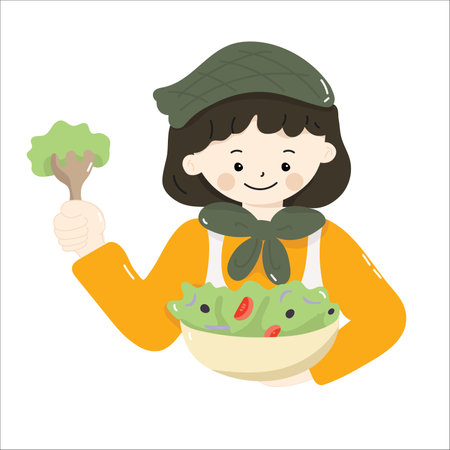 Illustration of a woman holding a plate of healthy saladのイラスト素材