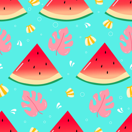 Vector illustration. Seamless summer pattern with hand drawn beach background elements