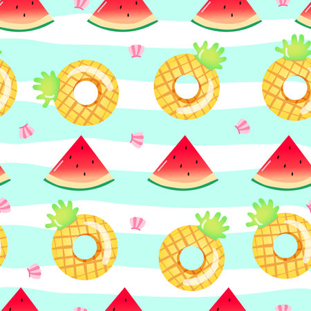Vector illustration. Seamless summer pattern with hand drawn beach background elementsのイラスト素材