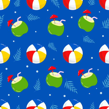 Vector illustration. Seamless summer pattern with hand drawn beach background elementsのイラスト素材