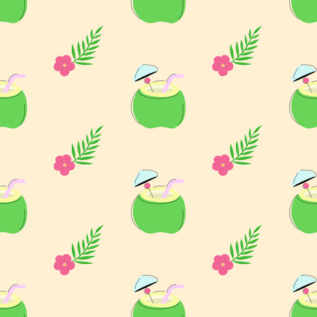 Vector illustration. Seamless summer pattern with hand drawn beach background elementsのイラスト素材
