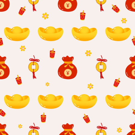 Vector illustration. Seamless chinese new year pattern with hand drawn  celebration background elementsのイラスト素材