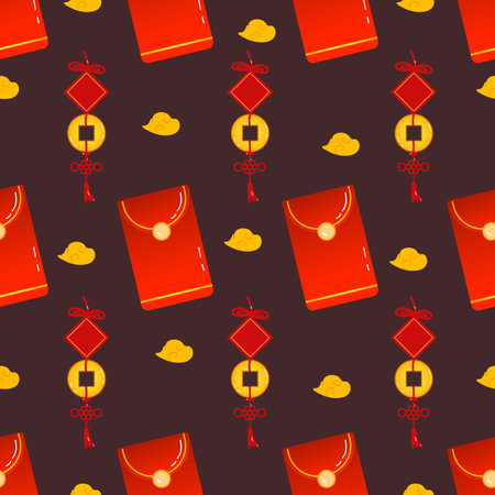 Vector illustration. Seamless chinese new year pattern with hand drawn  celebration background elementsのイラスト素材