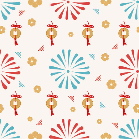 Vector illustration. Seamless chinese new year pattern with hand drawn  celebration background elementsのイラスト素材