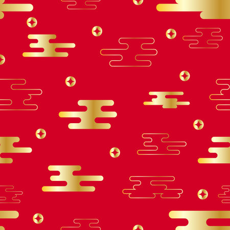 Vector illustration. Seamless chinese new year pattern with hand drawn  celebration background elementsのイラスト素材