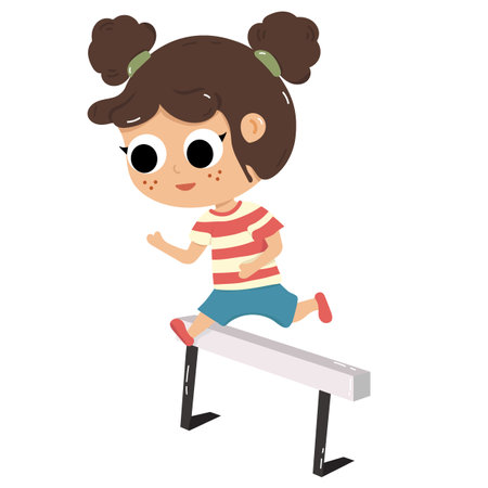 Vector illustration of a girl running across obstacles.のイラスト素材