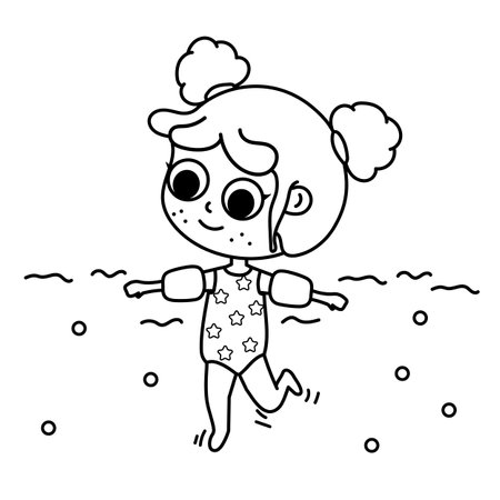 out line vector illustration of a girl swimmingのイラスト素材
