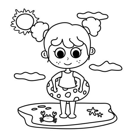 Coloring pictures for children, various activities, playing, playing sports, gardeningのイラスト素材