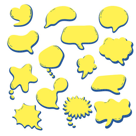 Set vector empty colorful speech bubbles for chat messages, message boxes, balloons, labels, price tags, stickers, posters, badges. Speech signs, communication frames.のイラスト素材