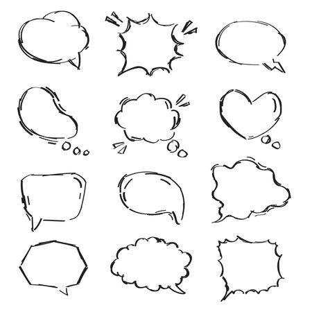 Set vector empty colorful speech bubbles for chat messages, message boxes, balloons, labels, price tags, stickers, posters, badges. Speech signs, communication frames.のイラスト素材