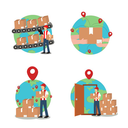 Set of global shipping illustrations. Trade. Shipping. Isolated background Vector.のイラスト素材
