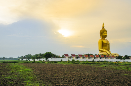 Big Buddha statue in sunset timeの写真素材