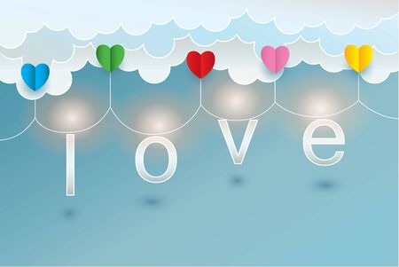 Paper art  heart  cloud  in the sky concept, vector and illustration.のイラスト素材