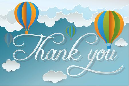 Paper art balloon   cloud  in the sky concept, vector and thank you illustration.のイラスト素材