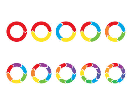 Colorful circle arrow charts. Multicolor spinning arrows iconsのイラスト素材