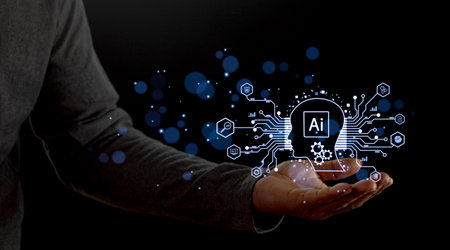 Businessman touching digital chatbot for provide access to information and data in online network, application and global connection, AI, Artificial intelligence, innovation and technology.の写真素材