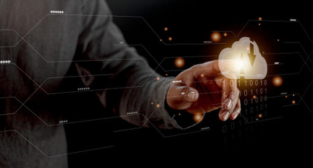Cloud computing concept - connect to cloud. Businessman or information technologist with cloud computing icon.の写真素材