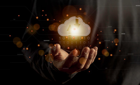 Cloud computing concept - connect to cloud. Businessman or information technologist with cloud...