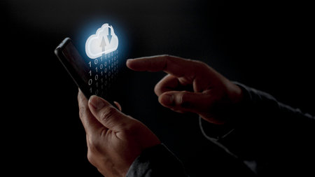 Cloud computing concept - connect to cloud. Businessman or information technologist click on cloud computing icon.の写真素材