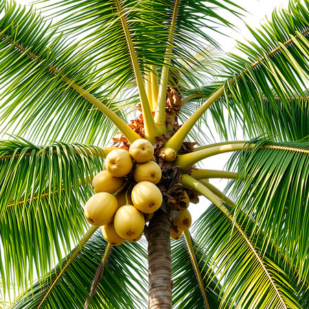 Coconut palm tree with coconuts on white background.の素材