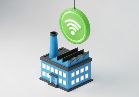 Industrial building with wifi symbolの素材
