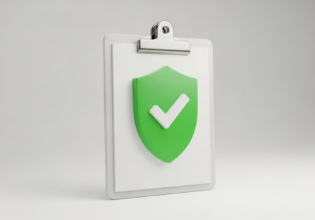 Clipboard with green check shieldの素材