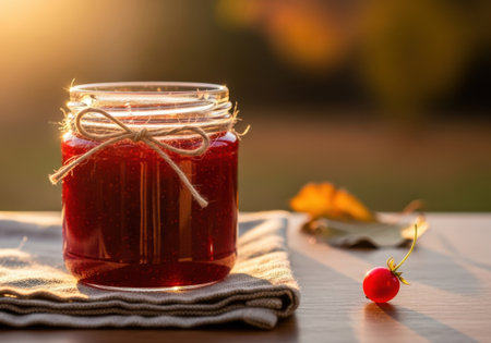 Homemade jam in a glass jarの素材