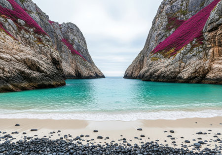 Serene coastal cliffs with turquoise watersの素材