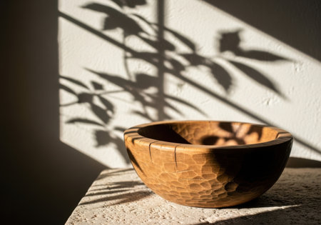 Wooden bowl in sunlightの素材