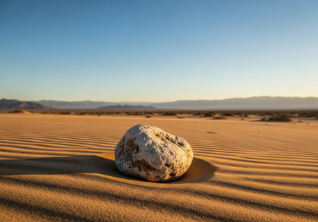 Single rock in sandy desert landscapeの素材