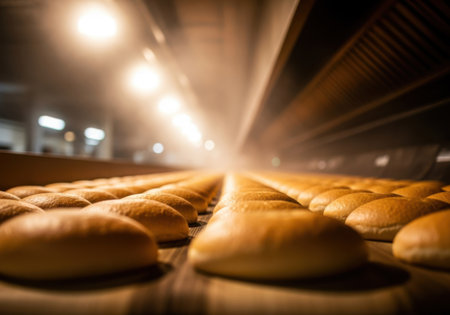 Freshly baked bread in bakeryの素材