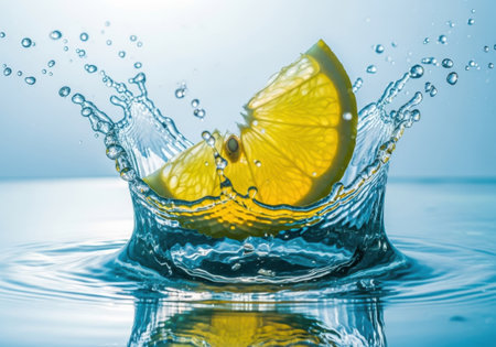 Lemon slices in splashing waterの素材