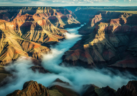 Grand canyon river valley at dawnの素材