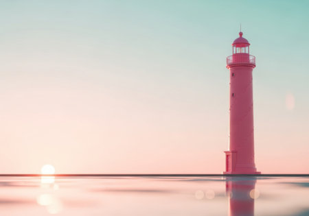 Red lighthouse at sunsetの素材