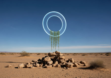 Desert circle with cactusの素材