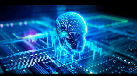 Artificial intelligence (AI) and machine learning concept. 3d renderingの素材