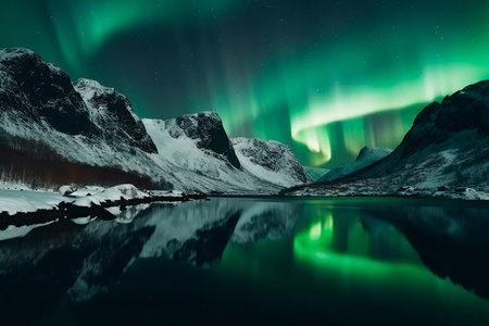 Aurora borealis in Lofoten islands, Norwayの素材