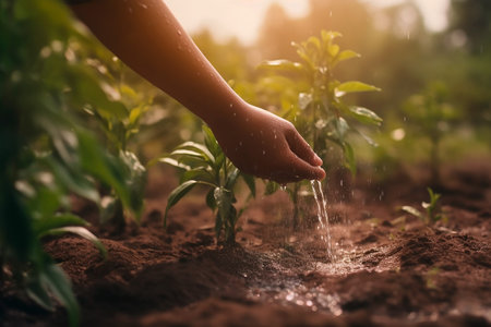 Watering the seedlings in the vegetable garden. selective focus. nature.の素材
