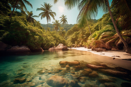 Tropical beach at Seychelles - nature and travel backgroundの素材