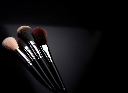Make-up brushes on a black background. Professional makeup brushes.の素材