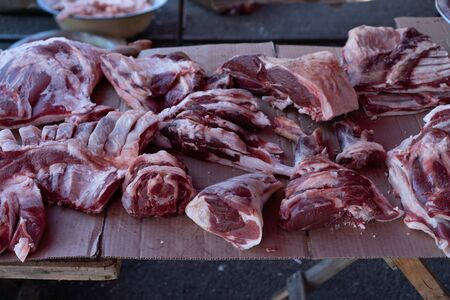 Meat on the counter for sale.Meat on the counter for sale.