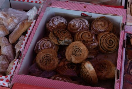 Sweet pastries on the counter for sale.Sweet pastries on the counter for sale.の写真素材