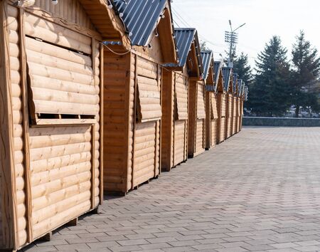 Wooden small houses for the exhibition.Wooden small houses for the exhibitionの写真素材
