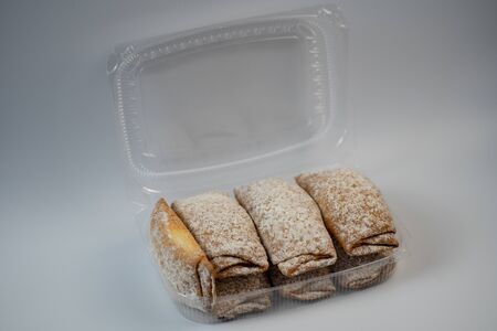 Delicious pastries are in plastic packaging..Delicious pastries are in plastic packaging.