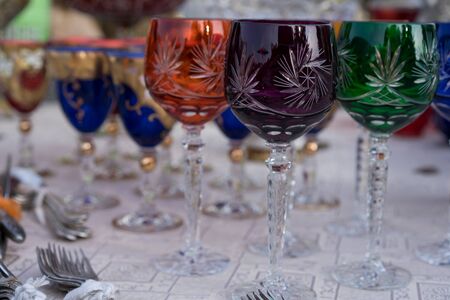 Crystal multi-colored cups with patterns.Crystal multi-colored cups with patterns