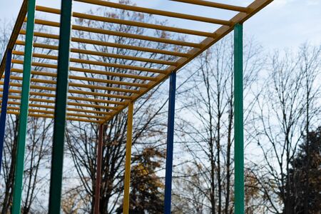 Iron sports equipment staircase mounted on the street.Iron sports equipment staircase mounted on the streetの写真素材