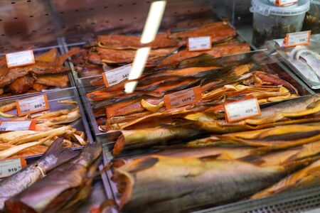 Stockfish for sale in a shop window